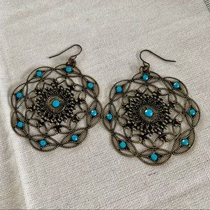 Boho mandala earrings w/turquoise accents